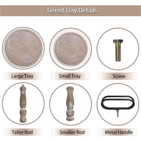 Decorative Trays - Two Tiered Tray Stand Rustic Decor Farmhouse 2  Wooden Tray - Picture 4 of 7